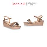 Giày Sandal Nữ Đế PU Siêu Nhẹ Cao 5cm Hanatabi Quai Ngang Nơ Đính Đá Hậu C (35-40) Mã HNSD5F1267