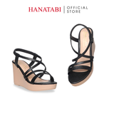 Giày Sandal Nữ Đế Xuồng PU Siêu Nhẹ Cao 9cm Hanatabi Quai Chéo Hậu Thun (35-39) Mã HNSDX9F1258