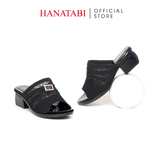 Dép Nữ Đế PU Đen Siêu Nhẹ Cao 5cm Hanatabi Quai Lưới Khóa Đính Đá Bigsize (36-41) Mã HNDE5F1226