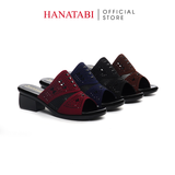 Dép Nữ Đế PU Đen Siêu Nhẹ Cao 5cm Hanatabi Quai Lưới Đính Đá Bigsize (36-41) Mã HNDE5F1167