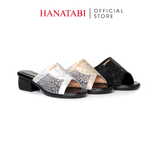 Dép Nữ Đế PU Đen Siêu Nhẹ Cao 5cm Hanatabi Quai Lưới Nhũ Bigsize (36-41) Mã HNDE5F1229