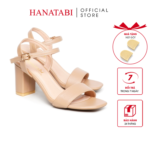 giày sandal nữ cao gót 7cm Hanatabi quai ngang mũi vuông hậu c đế TA bigsize (35-41) mã HNSDG7F876