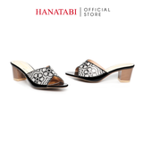 dép nữ cao gót lăn vân gỗ 5cm Hanatabi quai ngang đính đá đế TA cao cấp bigsize (35-41) mã HNDE5F1097