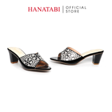 dép nữ cao gót 5cm Hanatabi quai ngang đính đá đế TA cao cấp bigsize (35-41) mã HNDE5F1098