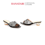 dép nữ cao gót mica 3cm Hanatabi quai ngang đính đá đế TA cao cấp bigsize (35-41) mã HNDE3F1096