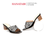 dép nữ cao gót lăn vân gỗ 5cm Hanatabi quai ngang đính đá đế TA cao cấp bigsize (35-41) mã HNDE5F1097