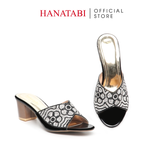 dép nữ cao gót lăn vân gỗ 5cm Hanatabi quai ngang đính đá đế TA cao cấp bigsize (35-41) mã HNDE5F1097