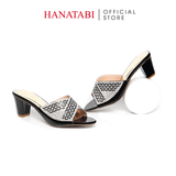 dép nữ cao gót 5cm Hanatabi quai ngang đính đá đế TA cao cấp bigsize (35-41) mã HNDE5F1093