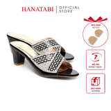 dép nữ cao gót 5cm Hanatabi quai ngang đính đá đế TA cao cấp bigsize (35-41) mã HNDE5F1093