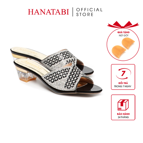 dép nữ cao gót mica 3cm Hanatabi quai ngang đính đá đế TA cao cấp bigsize (35-41) mã HNDE3F1094