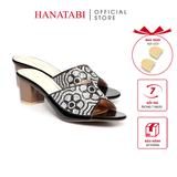 dép nữ cao gót lăn vân gỗ 5cm Hanatabi quai ngang đính đá đế TA cao cấp bigsize (35-41) mã HNDE5F1097