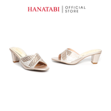 dép nữ cao gót 5cm Hanatabi quai ngang đính đá đế TA cao cấp bigsize (35-41) mã HNDE5F1093