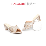 dép nữ cao gót 5cm Hanatabi quai ngang đính đá đế TA cao cấp bigsize (35-41) mã HNDE5F1098