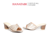 dép nữ cao gót lăn vân gỗ 5cm Hanatabi quai ngang đính đá đế TA cao cấp bigsize (35-41) mã HNDE5F1097