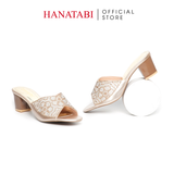 dép nữ cao gót lăn vân gỗ 5cm Hanatabi quai ngang đính đá đế TA cao cấp bigsize (35-41) mã HNDE5F1097