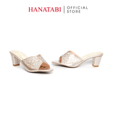 dép nữ cao gót 5cm Hanatabi quai ngang đính đá đế TA cao cấp bigsize (35-41) mã HNDE5F1098
