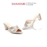 dép nữ cao gót 5cm Hanatabi quai ngang đính đá đế TA cao cấp bigsize (35-41) mã HNDE5F1093