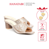 dép nữ cao gót lăn vân gỗ 5cm Hanatabi quai ngang đính đá đế TA cao cấp bigsize (35-41) mã HNDE5F1097