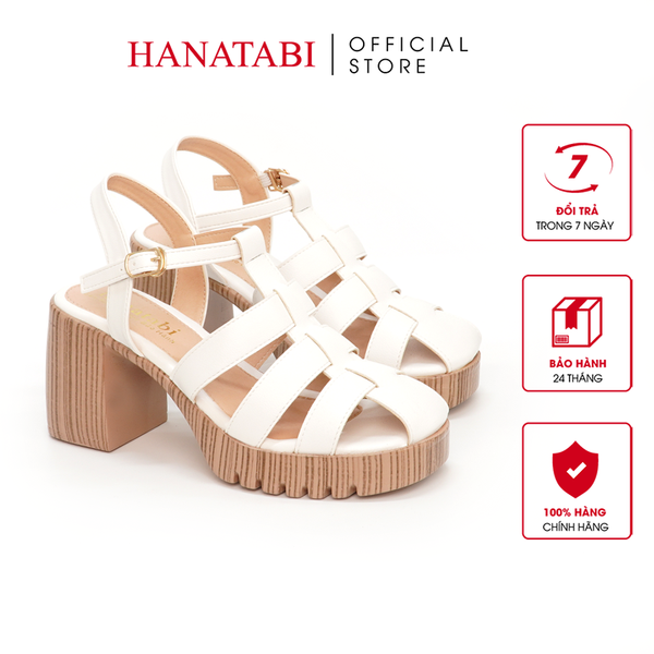 Giày Sandal Nữ Đế PU Siêu Nhẹ Cao 7cm Hanatabi Quai Xương Cá Bít Mũi Hậu C (35-39) Mã HNSDG7F847