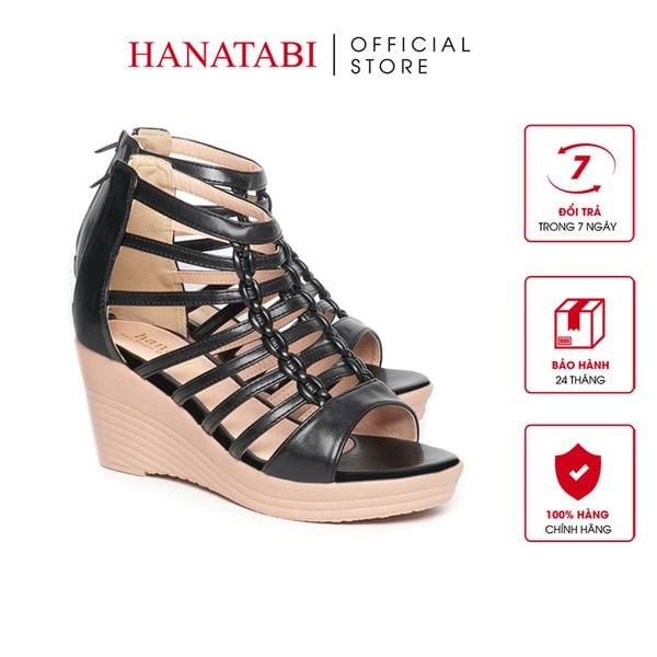 Giày Sandal Nữ Đế Xuồng PU Siêu Nhẹ Cao 7cm Hanatabi Quai Xương Cá Khóa Kéo (35-39) Mã HNSDG7F1152