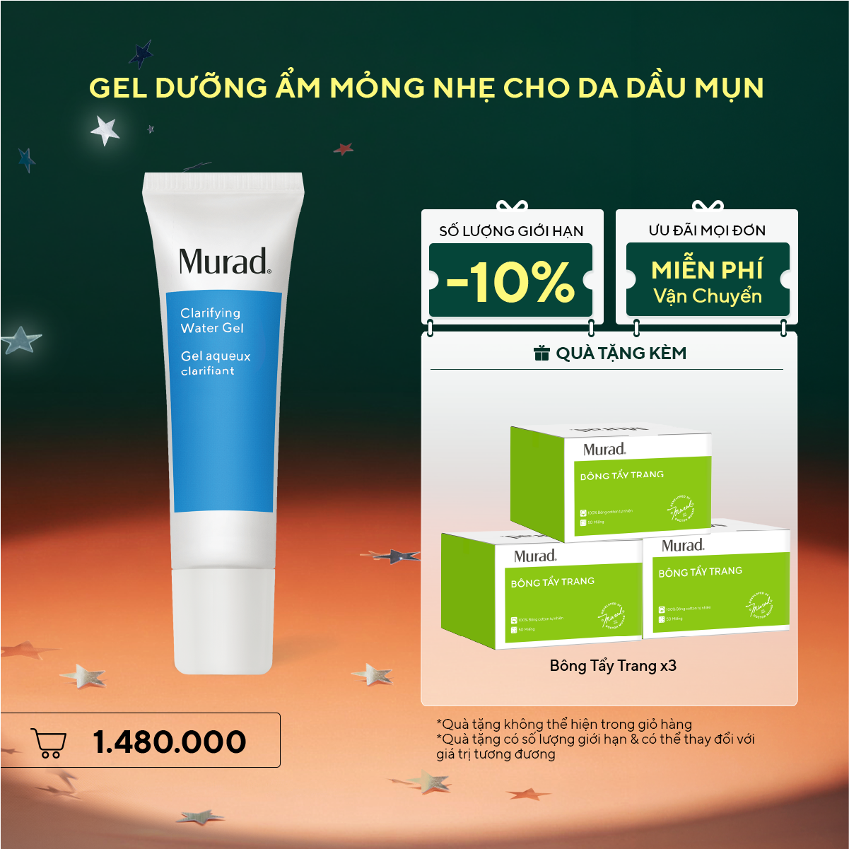 ACNE - Kem dưỡng ẩm dạng gel mỏng nhẹ cho da dầu mụn Murad Clarifying Water Gel 60ml
