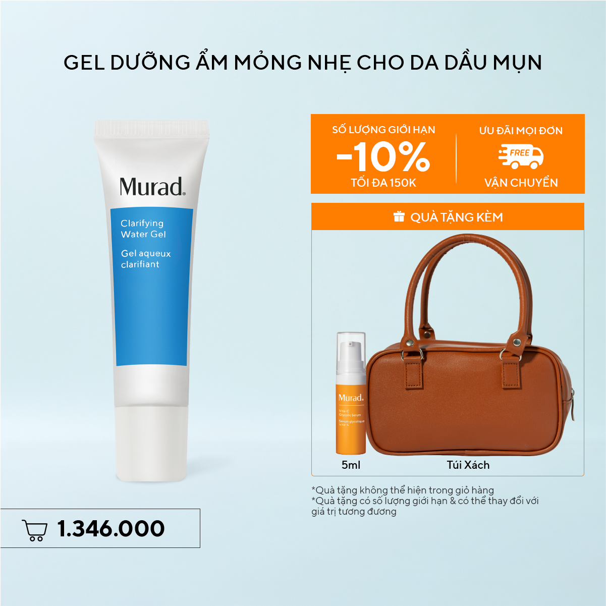 ACNE - Kem dưỡng ẩm dạng gel mỏng nhẹ cho da dầu mụn Murad Clarifying Water Gel 60ml