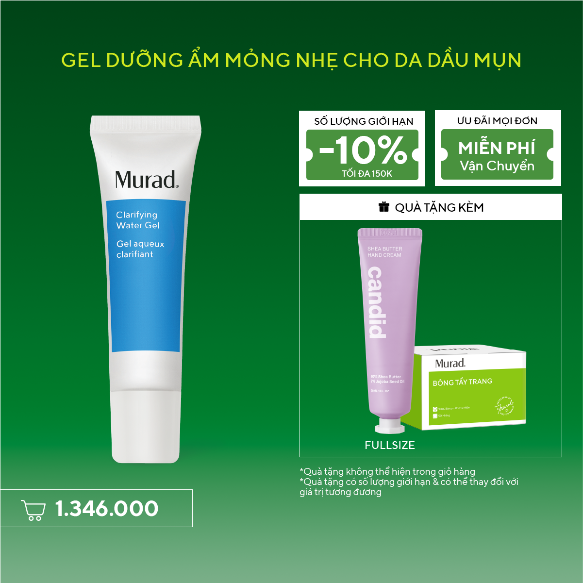 ACNE - Kem dưỡng ẩm dạng gel mỏng nhẹ cho da dầu mụn Murad Clarifying Water Gel 60ml