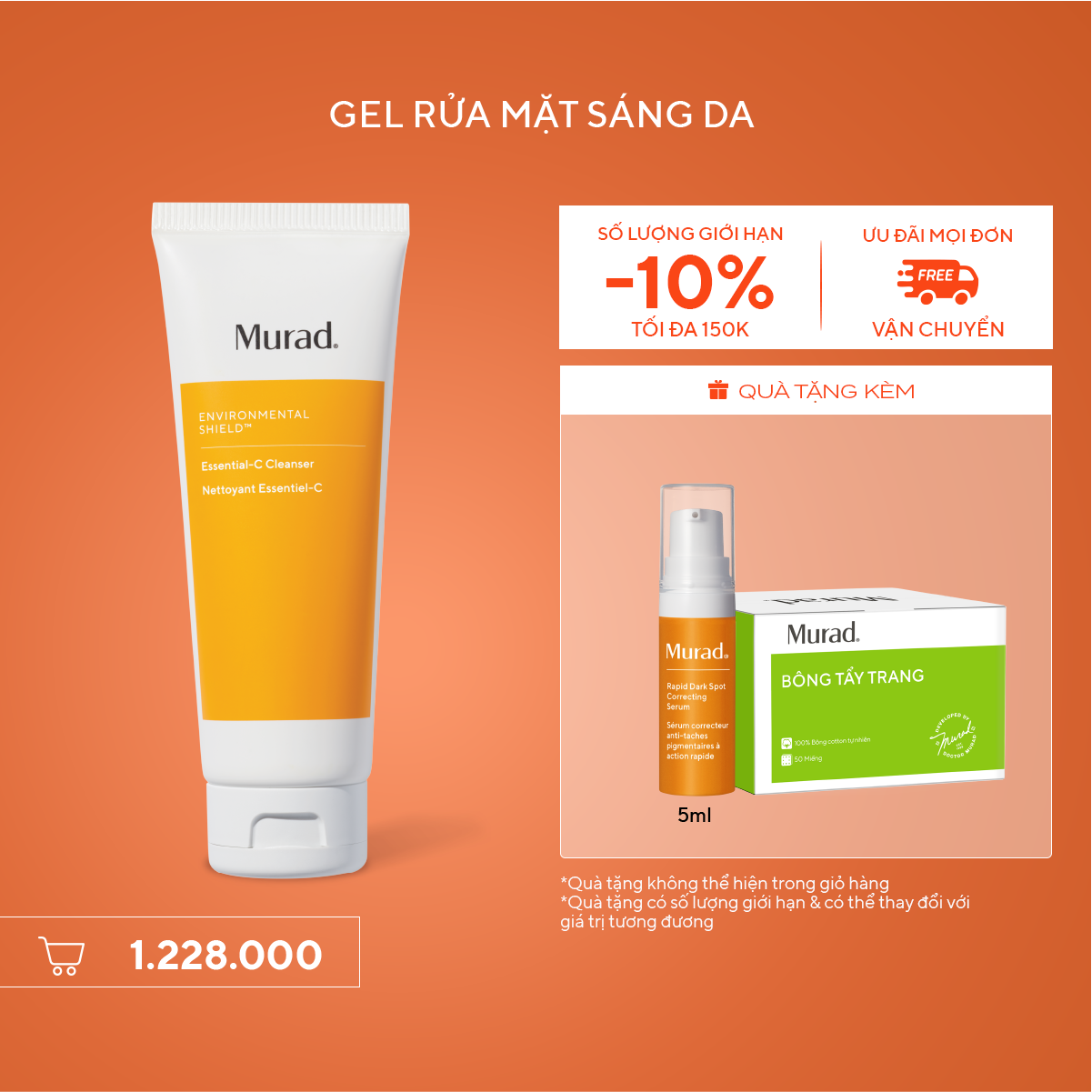 E-SHIELD - Gel rửa mặt sáng da Murad Essential-C Cleanser 148ml