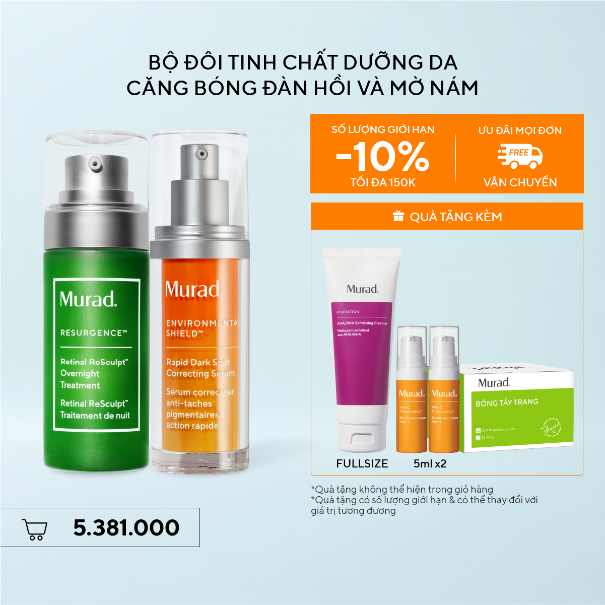 Bộ Đôi Tinh Chất Dưỡng Da Căng Bóng, Đàn Hồi Và Mờ Nám - Retinal Serum + Dark Spot Serum