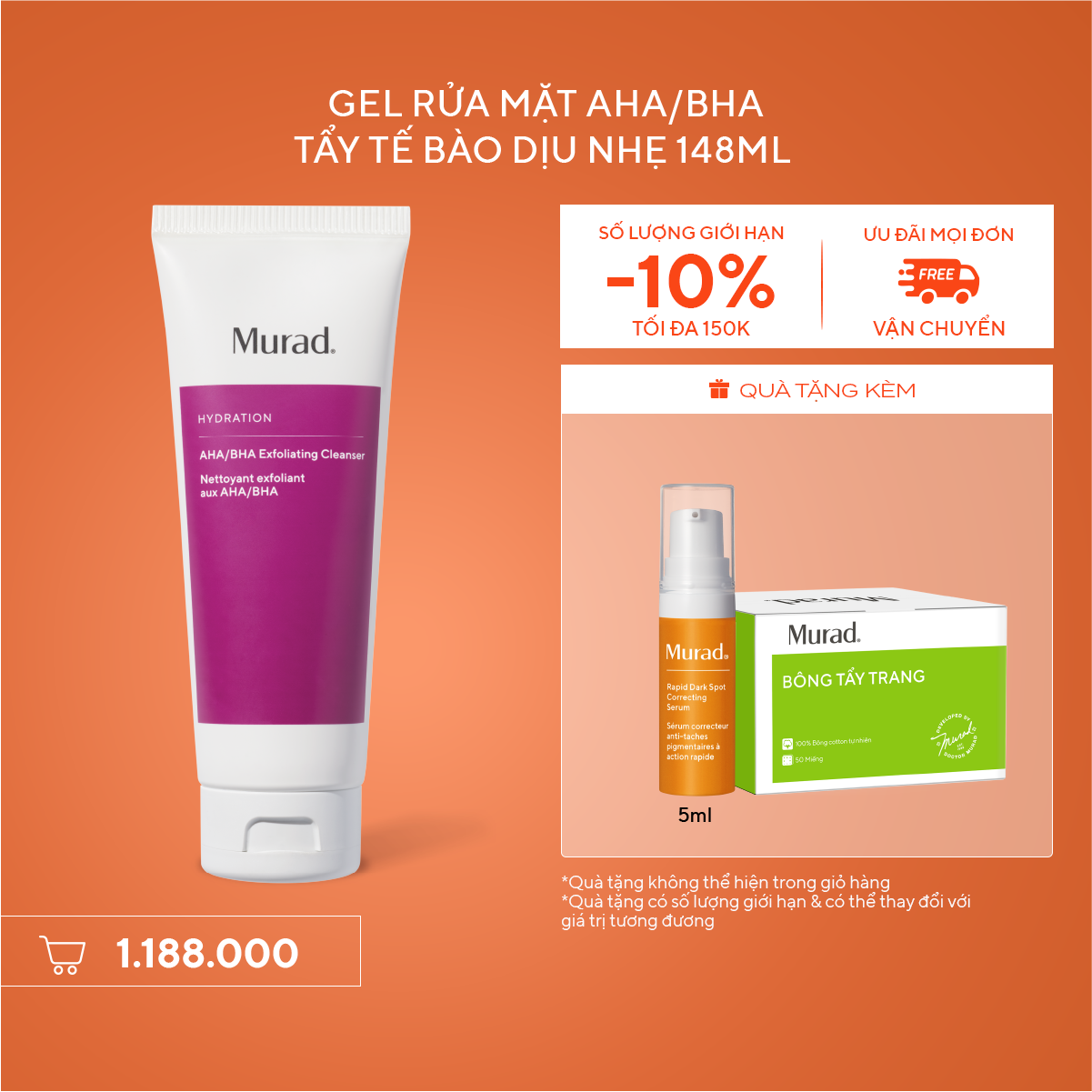 HYDRATION - Sữa Rửa Mặt Làm Sạch AHA/BHA - Murad AHA/BHA Exfoliating Cleanser 148ml