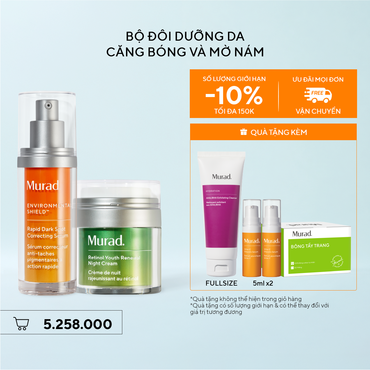 Bộ Đôi Dưỡng Da Căng Bóng Và Mờ Nám - Retinol Night Cream 50ml + Rapid Dark Spot 30ml