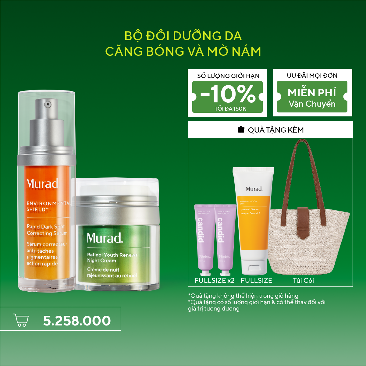 Bộ Đôi Dưỡng Da Căng Bóng Và Mờ Nám - Retinol Night Cream 50ml + Rapid Dark Spot 30ml
