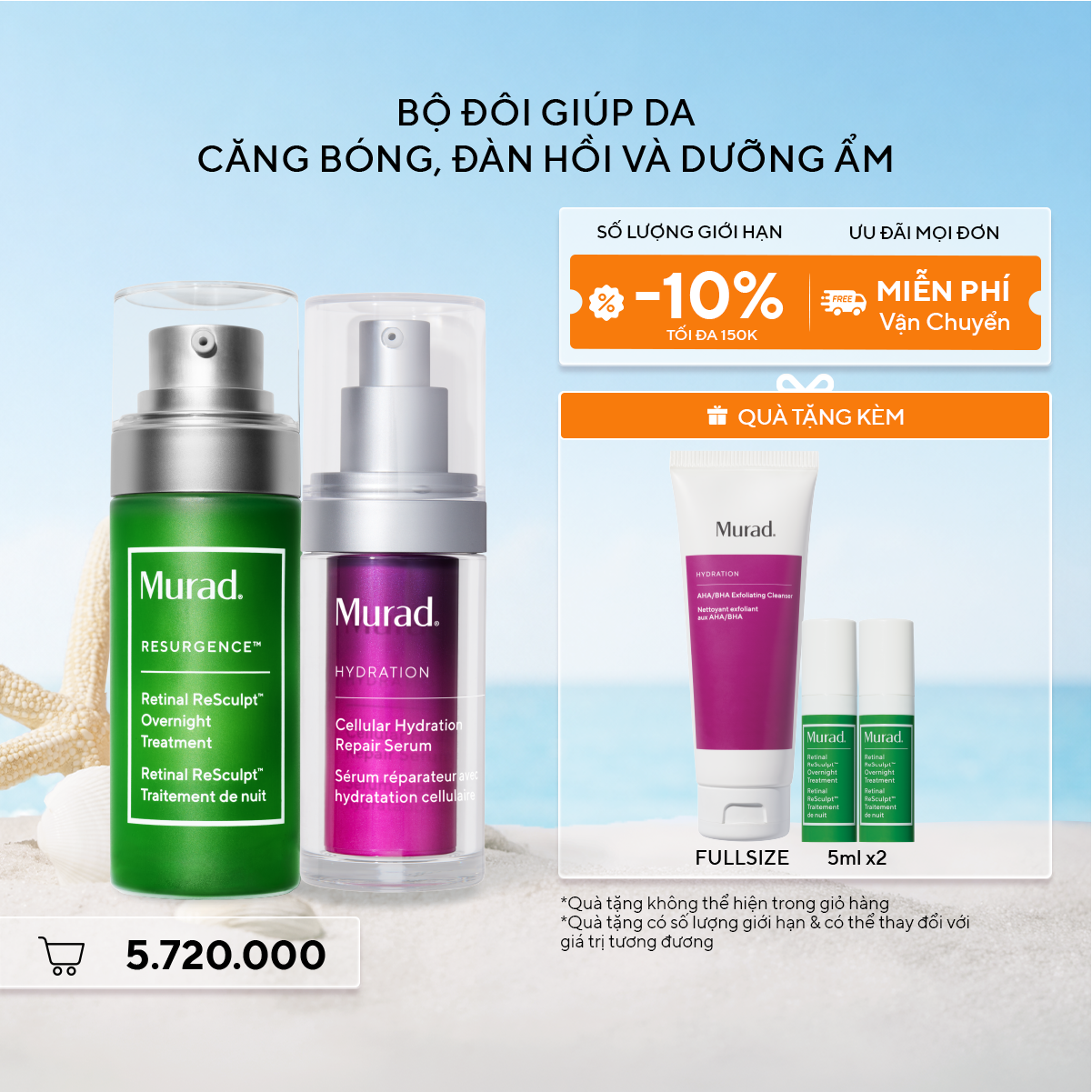 Bộ Đôi Giúp Da Căng Bóng, Đàn Hồi Và Dưỡng Ẩm - Hydration Cellular Serum + Retinal Serum