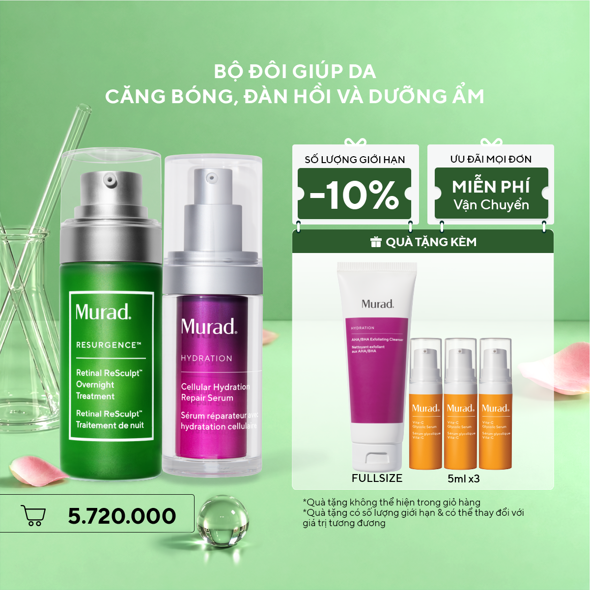 Bộ Đôi Giúp Da Căng Bóng, Đàn Hồi Và Dưỡng Ẩm - Hydration Cellular Serum + Retinal Serum