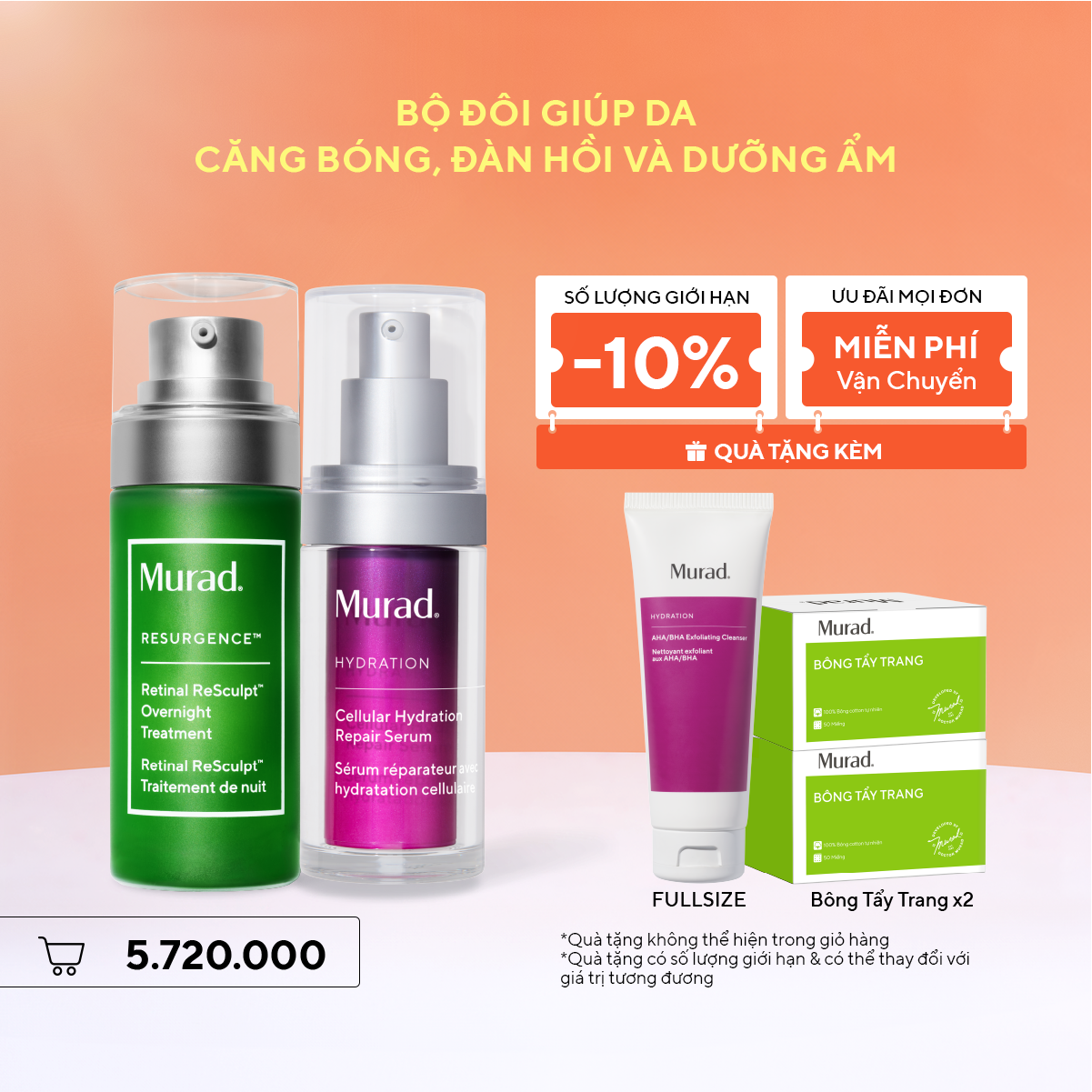 Bộ Đôi Giúp Da Căng Bóng, Đàn Hồi Và Dưỡng Ẩm - Hydration Cellular Serum + Retinal Serum