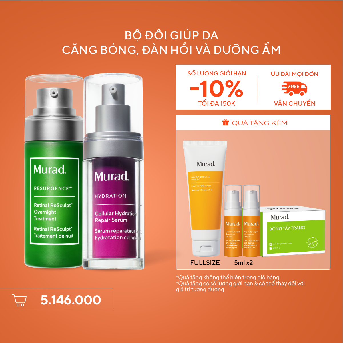 Bộ Đôi Giúp Da Căng Bóng, Đàn Hồi Và Dưỡng Ẩm - Hydration Cellular Serum + Retinal Serum