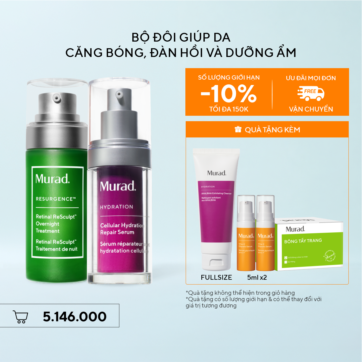 Bộ Đôi Giúp Da Căng Bóng, Đàn Hồi Và Dưỡng Ẩm - Hydration Cellular Serum + Retinal Serum