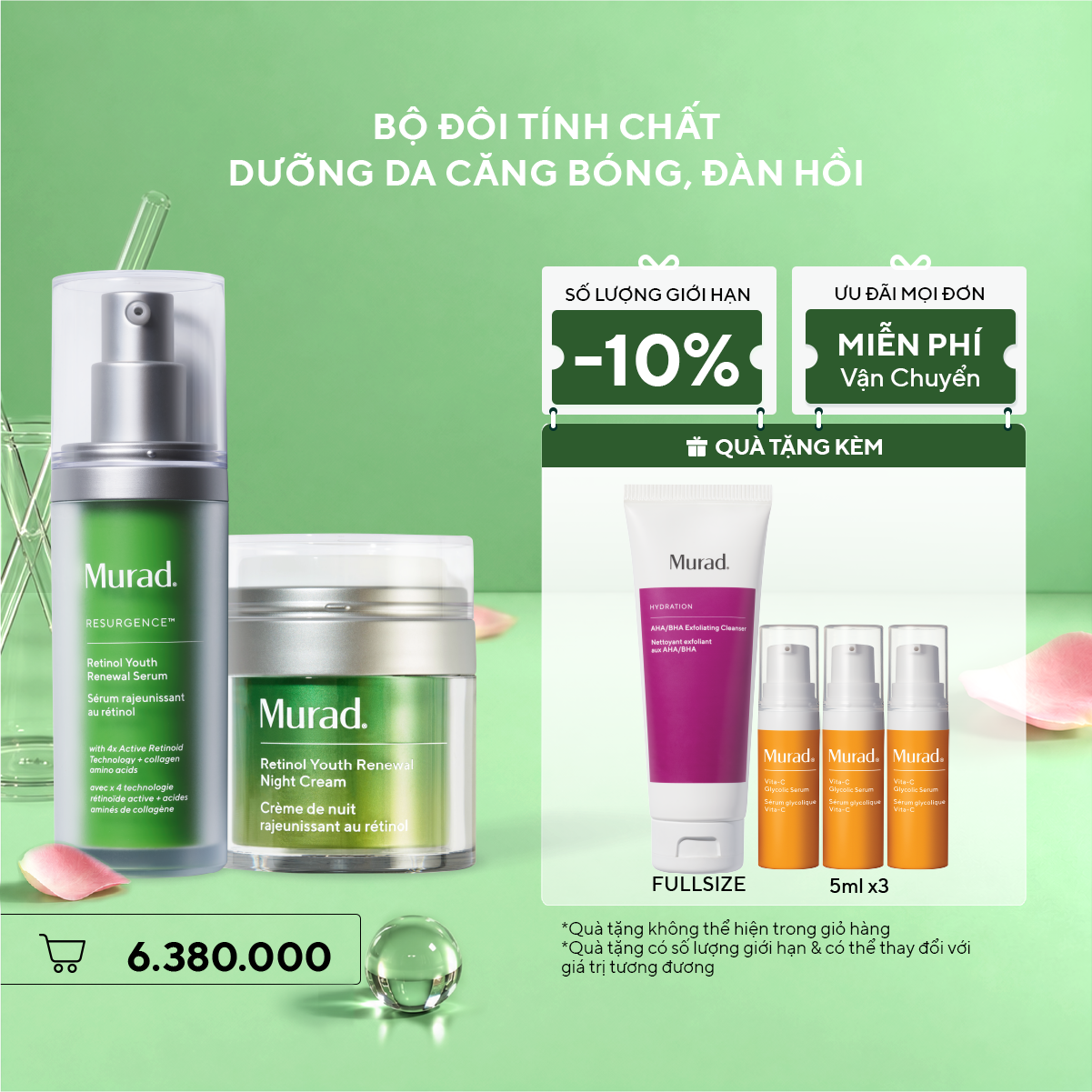 Bộ đôi tinh chất dưỡng da căng bóng, đàn hồi - Resurgence Retinol Serum + Retinol Night Cream
