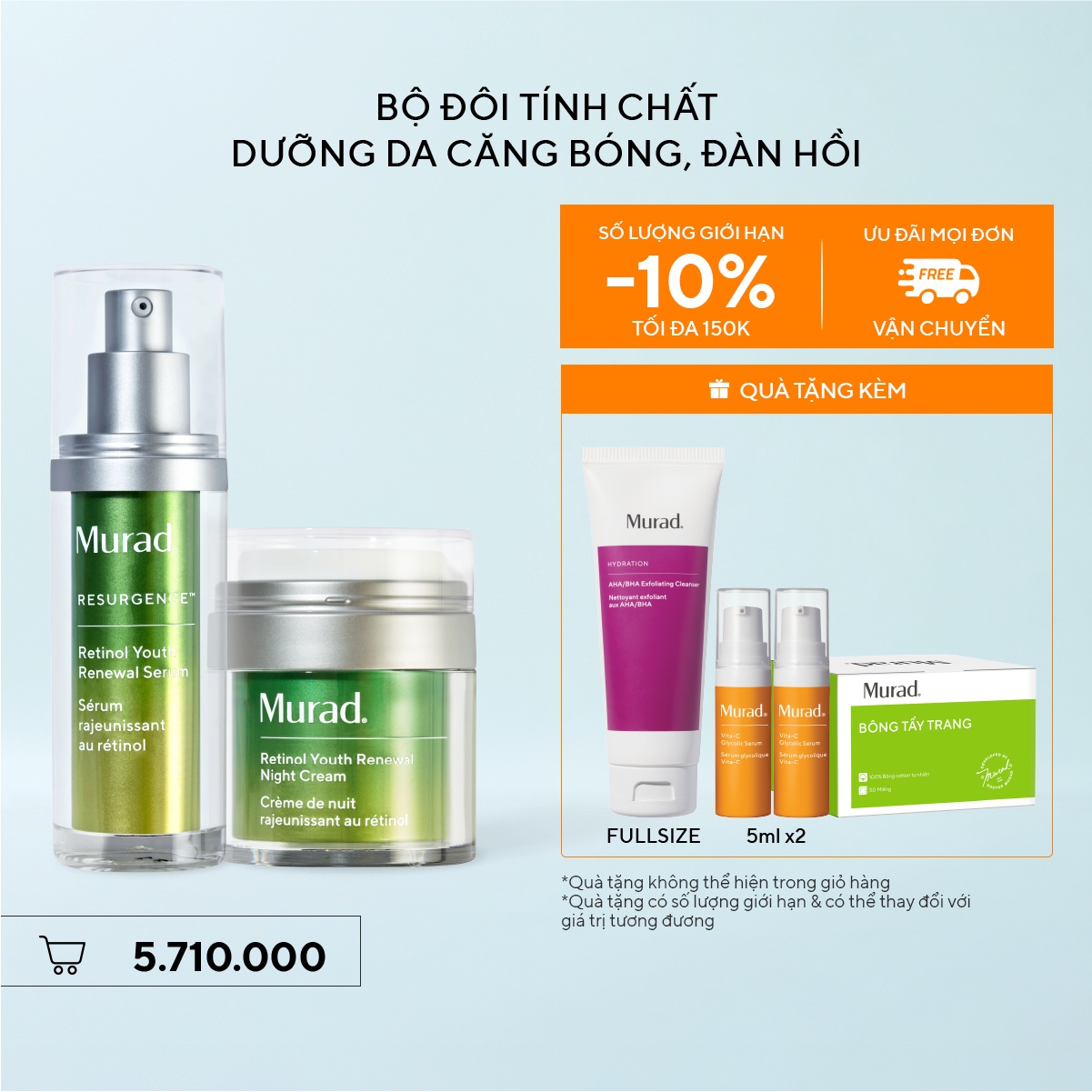 Bộ đôi tinh chất dưỡng da căng bóng, đàn hồi - Resurgence Retinol Serum + Retinol Night Cream