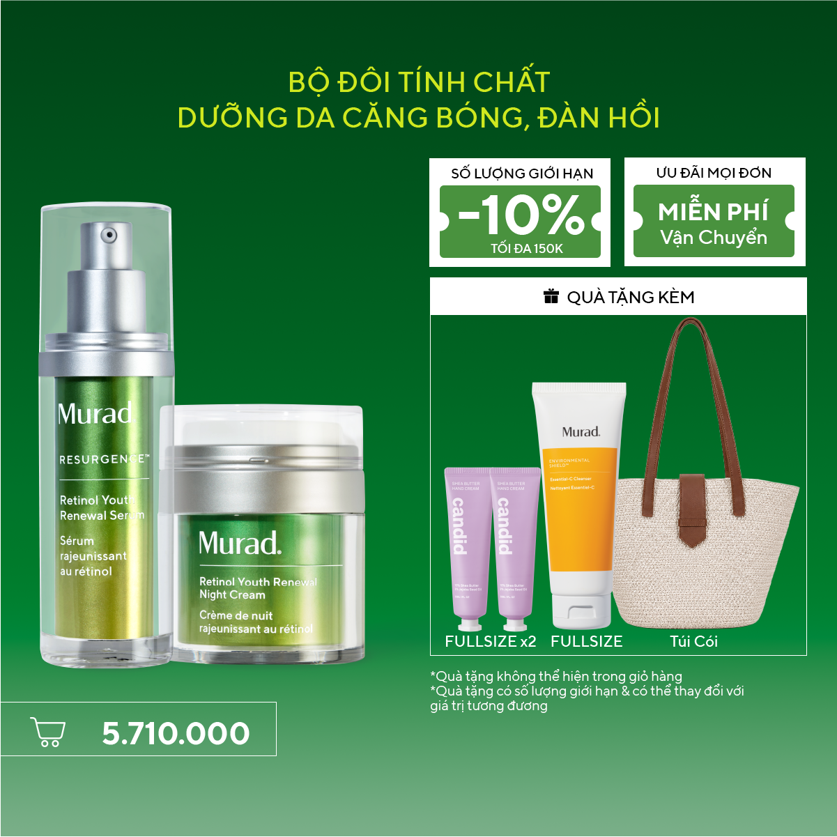 Bộ đôi tinh chất dưỡng da căng bóng, đàn hồi - Resurgence Retinol Serum + Retinol Night Cream