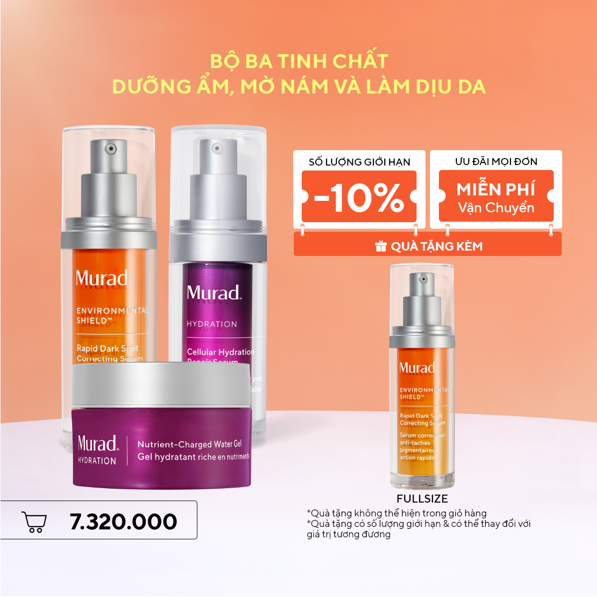 Bộ ba tinh chất dưỡng ẩm, mờ nám và làm dịu da - Rapid Dark Spot & Cellular Serum & Nutrient-Charged Water Gel