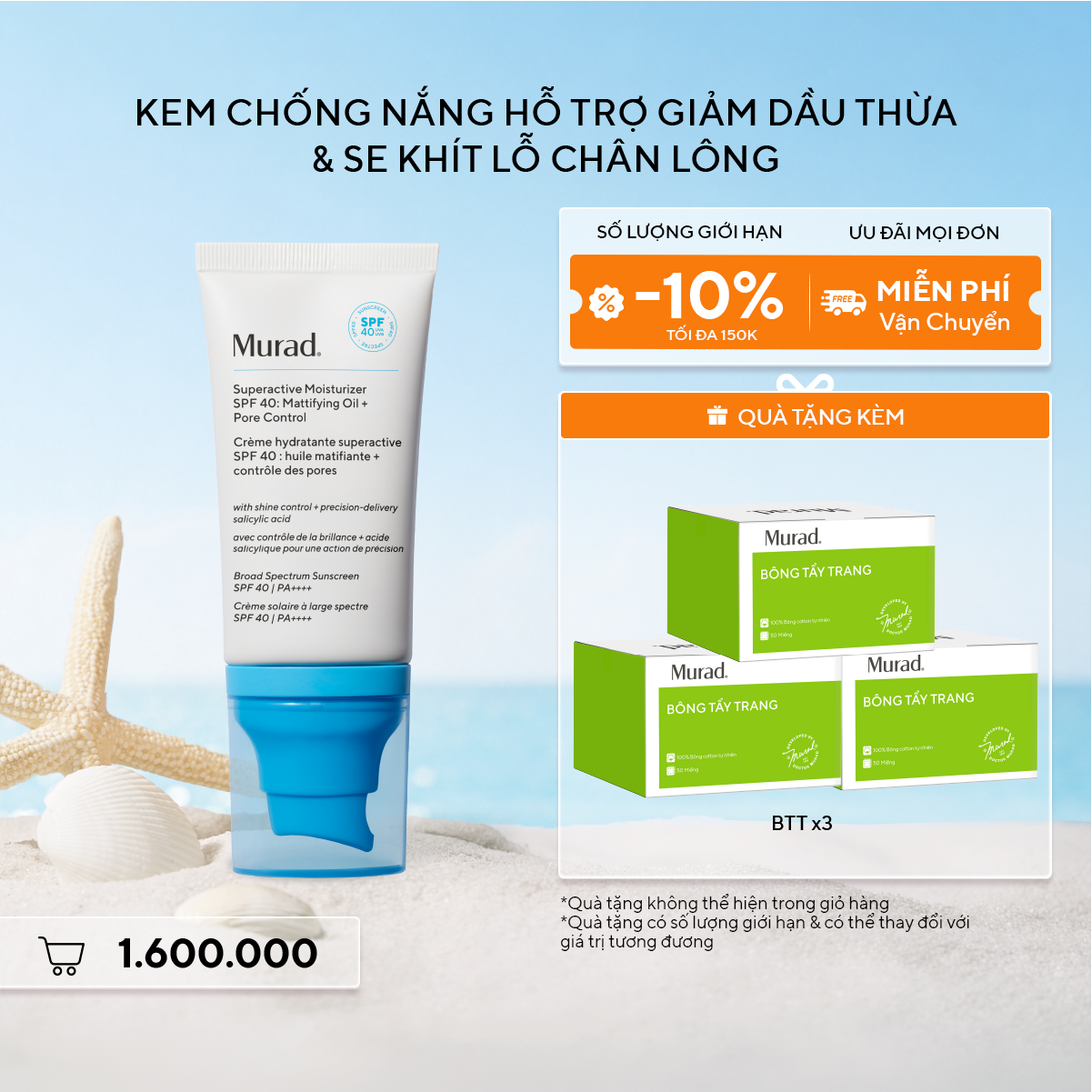 ACNE - Kem Chống Nắng Hỗ Trợ Giảm Dầu Thừa & Se Khít Lỗ Chân Lông - Murad Superactive Moisturizer SPF40 50ML