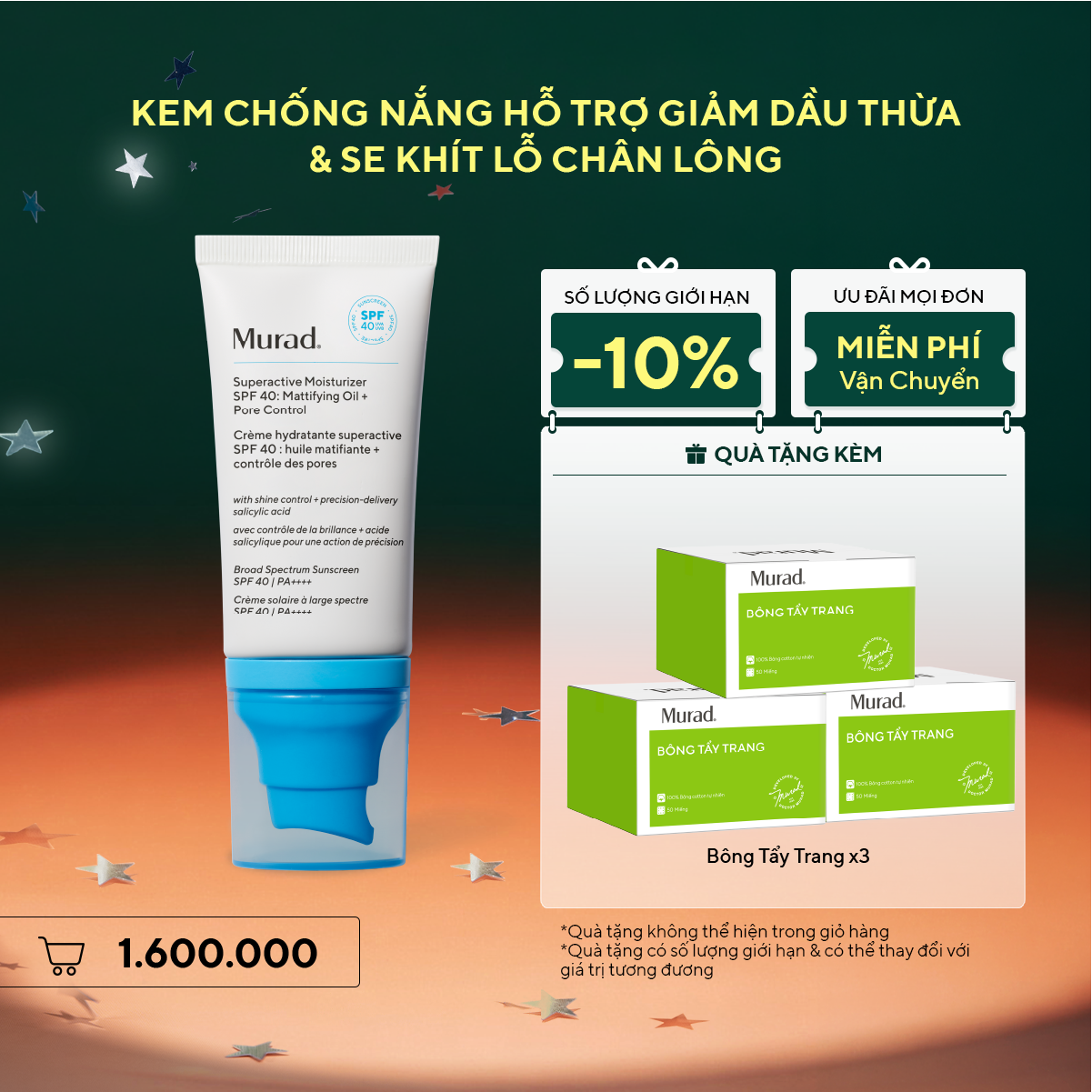 ACNE - Kem Chống Nắng Hỗ Trợ Giảm Dầu Thừa & Se Khít Lỗ Chân Lông - Murad Superactive Moisturizer SPF40 50ML