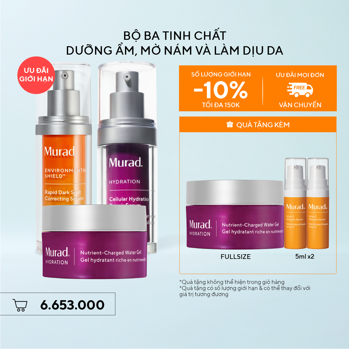 Bộ ba tinh chất dưỡng ẩm, mờ nám và làm dịu da - Rapid Dark Spot & Cellular Serum & Nutrient-Charged Water Gel