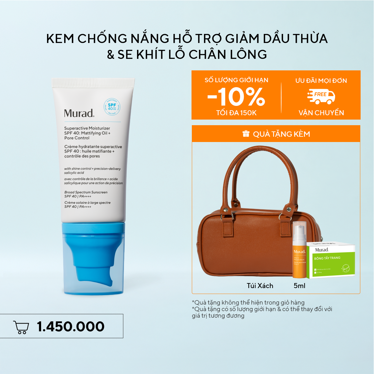 ACNE - Kem Chống Nắng Hỗ Trợ Giảm Dầu Thừa & Se Khít Lỗ Chân Lông - Murad Superactive Moisturizer SPF40 50ML