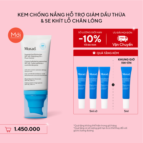 ACNE - KEM CHỐNG NẮNG HỖ TRỢ GIẢM DẦU THỪA & SE KHÍT LỖ CHÂN LÔNG - MURAD SUPERACTIVE MOISTURIZER SPF40 50ML