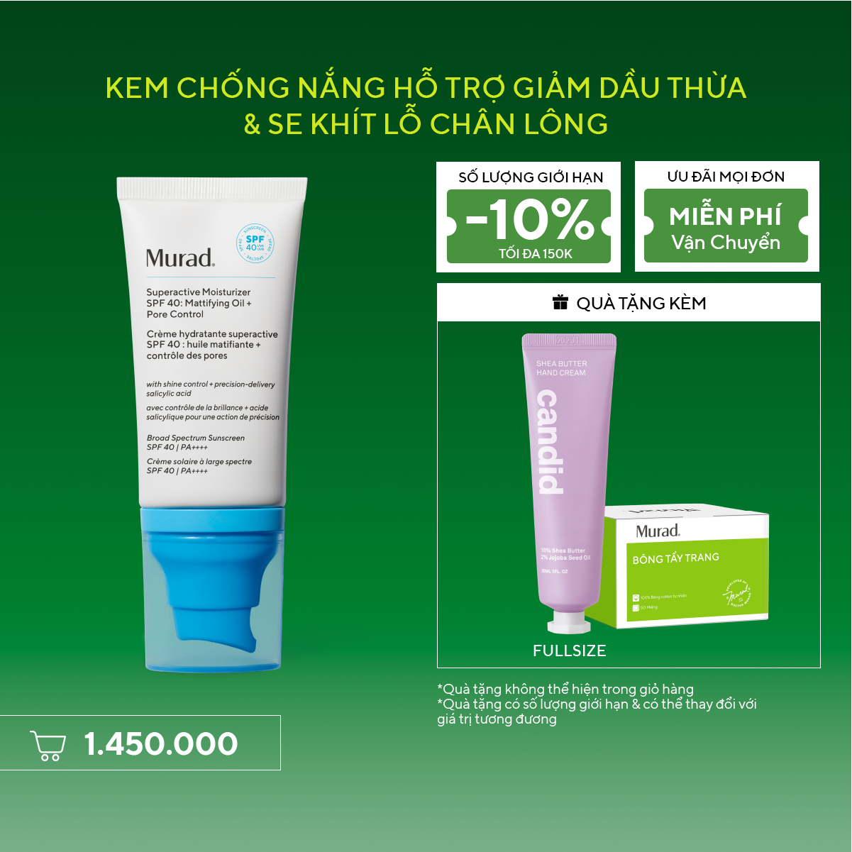 ACNE - Kem Chống Nắng Hỗ Trợ Giảm Dầu Thừa & Se Khít Lỗ Chân Lông - Murad Superactive Moisturizer SPF40 50ML