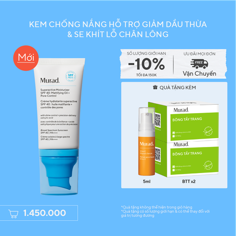 ACNE - KEM CHỐNG NẮNG HỖ TRỢ GIẢM DẦU THỪA & SE KHÍT LỖ CHÂN LÔNG - MURAD SUPERACTIVE MOISTURIZER SPF40 50ML