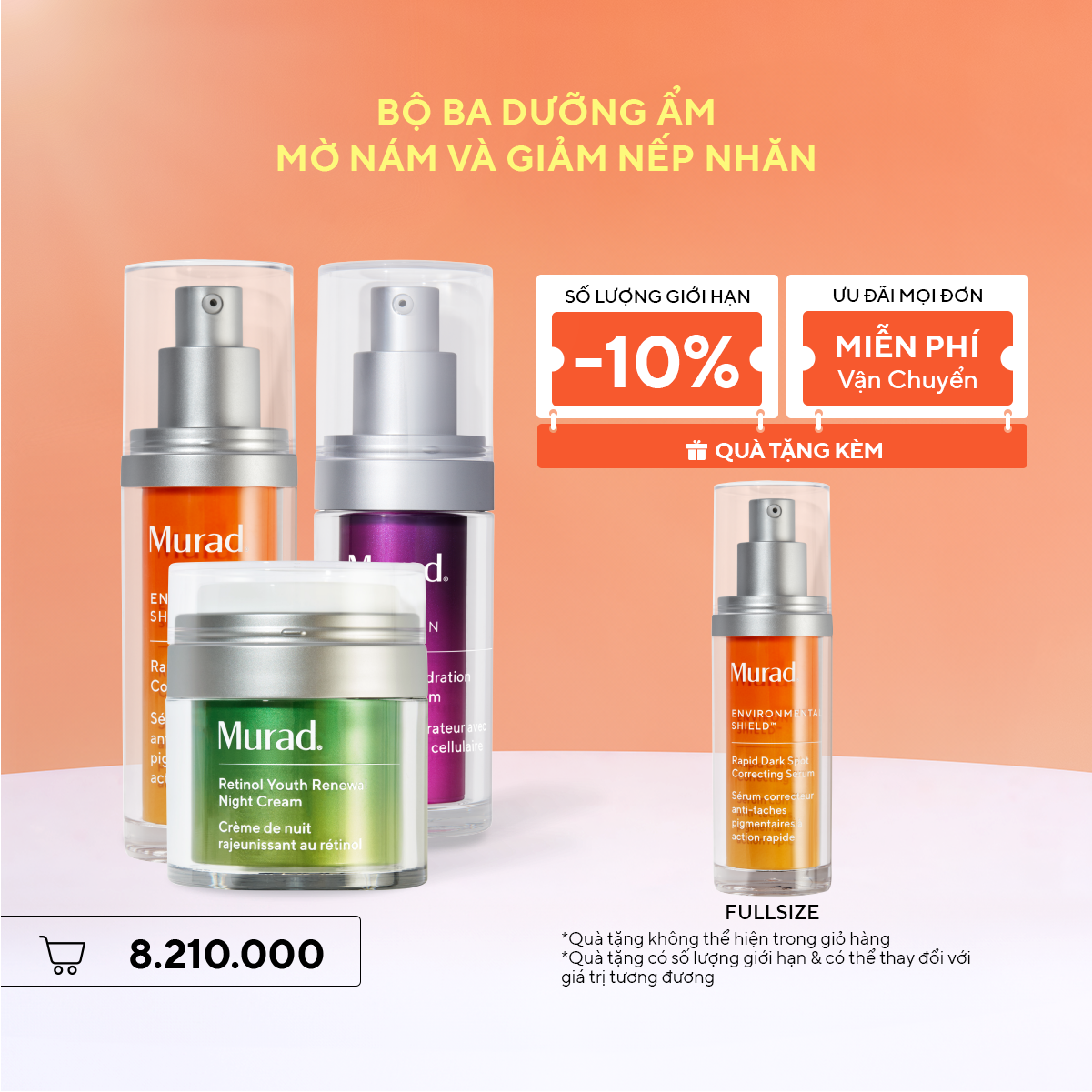 Bộ ba dưỡng ẩm, mờ nám và giảm nếp nhăn - Rapid Dark Spot & Cellular Serum & Retinol Night Cream