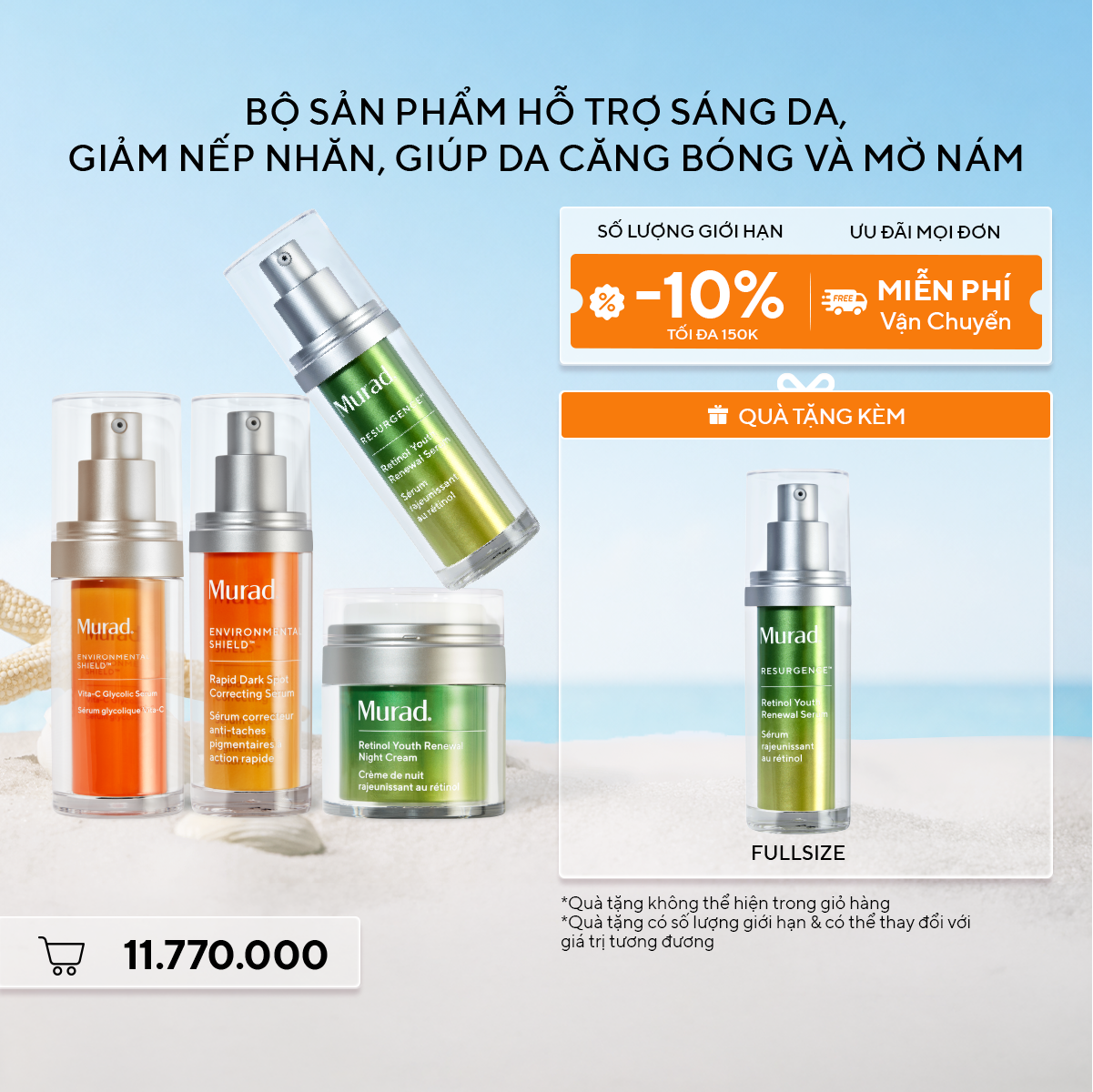 Bộ sản phẩm hỗ trợ sáng da, giảm nếp nhăn, giúp da căng bóng và mờ nám